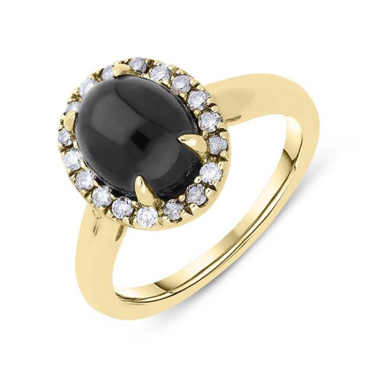 18ct Yellow Gold Whitby Jet 0.23ct Diamond Oval Ring - Yellow Gold