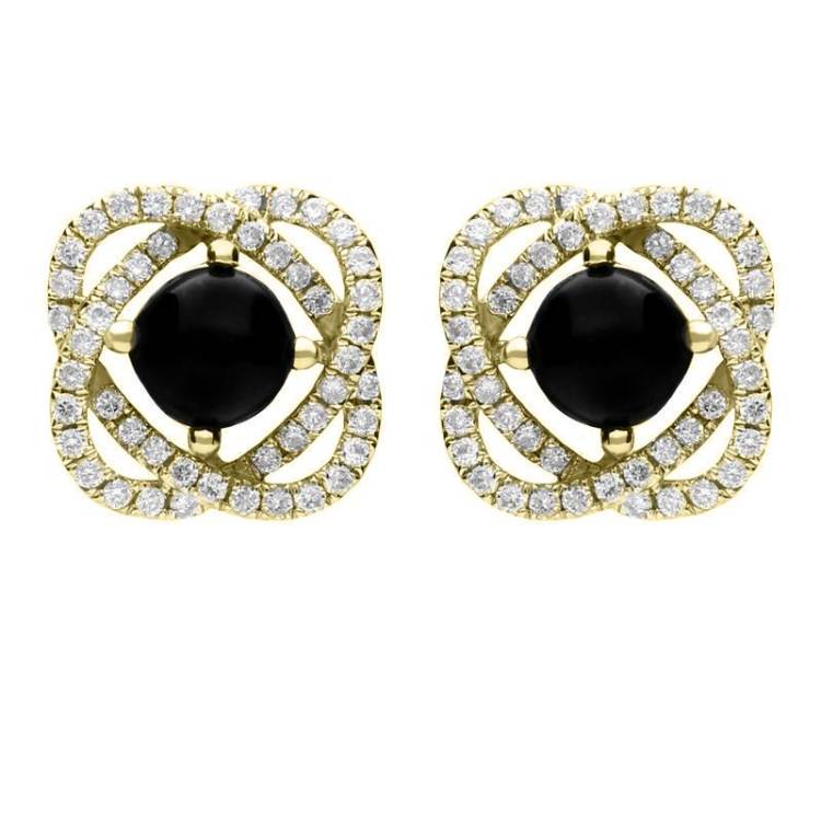 18ct Yellow Gold Whitby Jet 0.31ct Diamond Swirl Stud Earrings