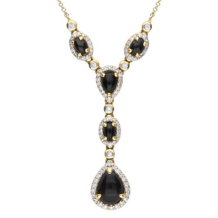 18ct Yellow Gold Whitby Jet 0.59ct Diamond Necklace - Yellow Gold