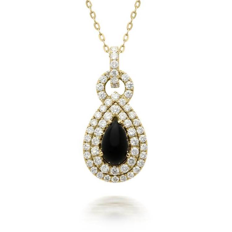 18ct Yellow Gold Whitby Jet 0.96ct Diamond Edge Pear Necklace - Yellow Gold