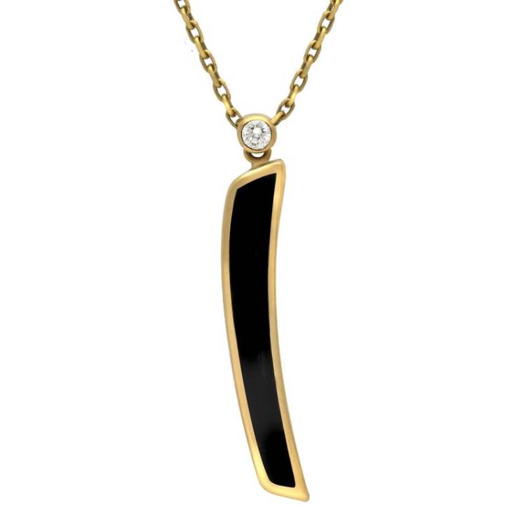 18ct Yellow Gold Whitby Jet Curved Oblong Necklace - Yellow Gold