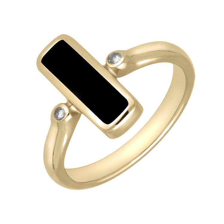 18ct Yellow Gold Whitby Jet Diamond Oblong Ring - Option1 Value Yellow Gold