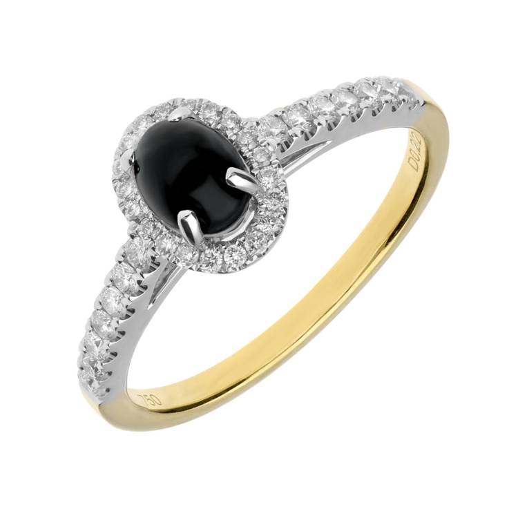 18ct Yellow Gold Whitby Jet Diamond Oval Ring - Option1 Value Yellow Gold
