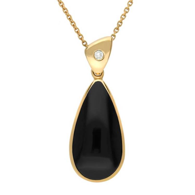 18ct Yellow Gold Whitby Jet Diamond Pear Drop Necklace - Option1 Value Yellow Gold