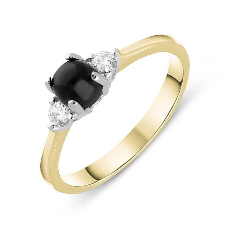 18ct Yellow Gold Whitby Jet Diamond Round Claw Set Ring - Option1 Value Yellow Gold