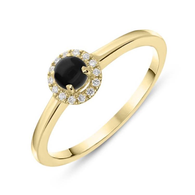 18ct Yellow Gold Whitby Jet Diamond Round Cluster Ring - Option1 Value Yellow Gold