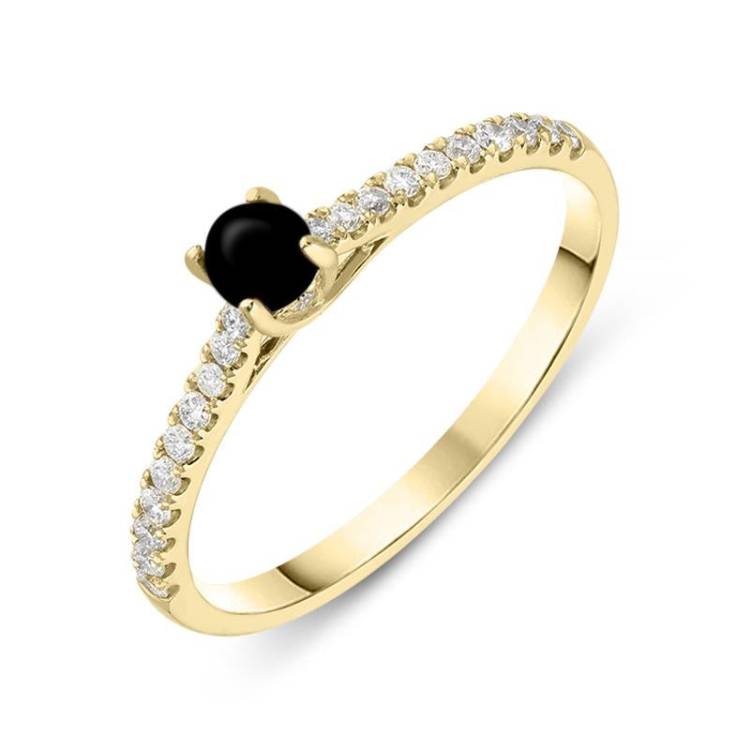 18ct Yellow Gold Whitby Jet Diamond Round Solitaire Ring