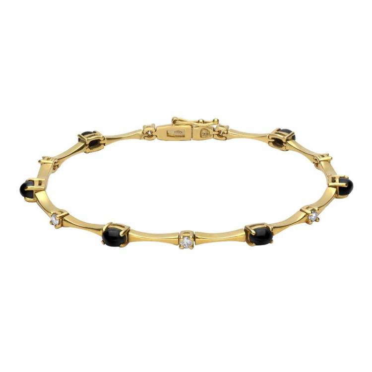 18ct Yellow Gold Whitby Jet Diamond Thirteen Stone Link Bracelet - Yellow Gold