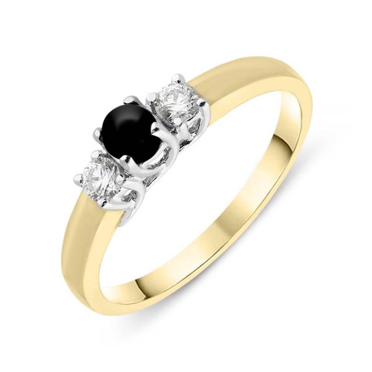 18ct Yellow Gold Whitby Jet Diamond Trilogy Ring - Option1 Value Yellow Gold