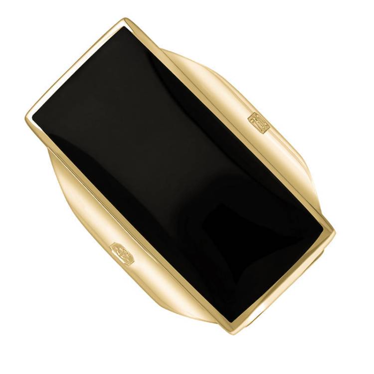 18ct Yellow Gold Whitby Jet King's Coronation Hallmark Large Oblong Ring - L