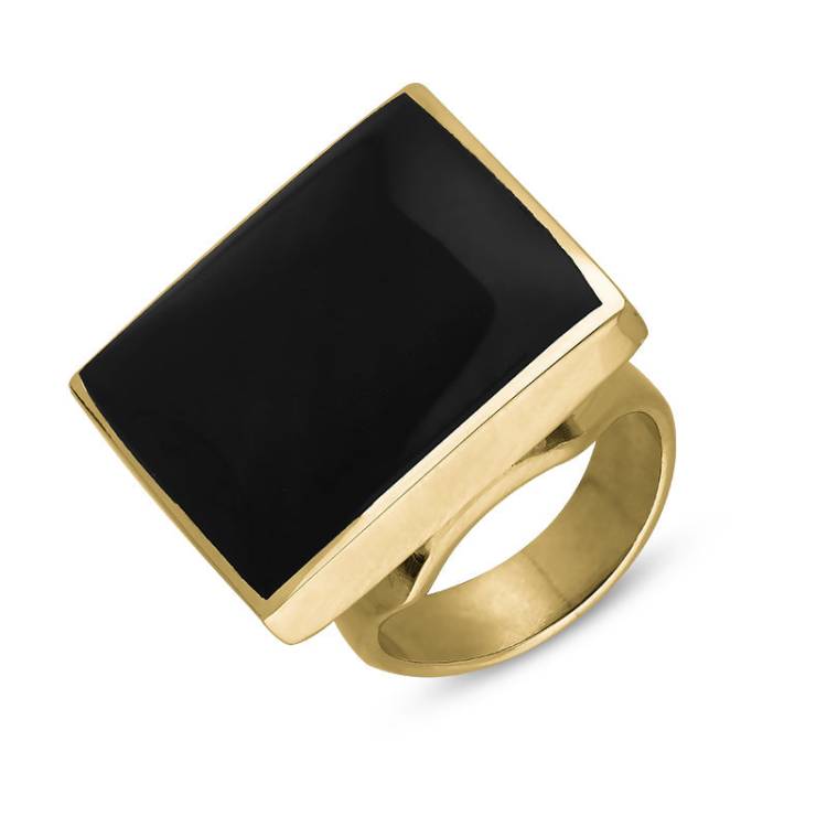 18ct Yellow Gold Whitby Jet King's Coronation Hallmark Medium Square Ring - L