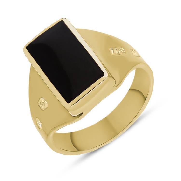 18ct Yellow Gold Whitby Jet King's Coronation Hallmark Small Oblong Ring - W