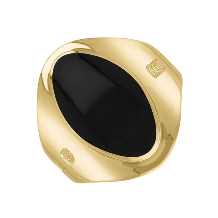 18ct Yellow Gold Whitby Jet King's Coronation Hallmark Small Oval Ring - R