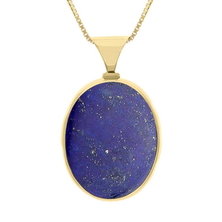 18ct Yellow Gold Whitby Jet Lapis King's Coronation Hallmark Double Sided Oval Necklace