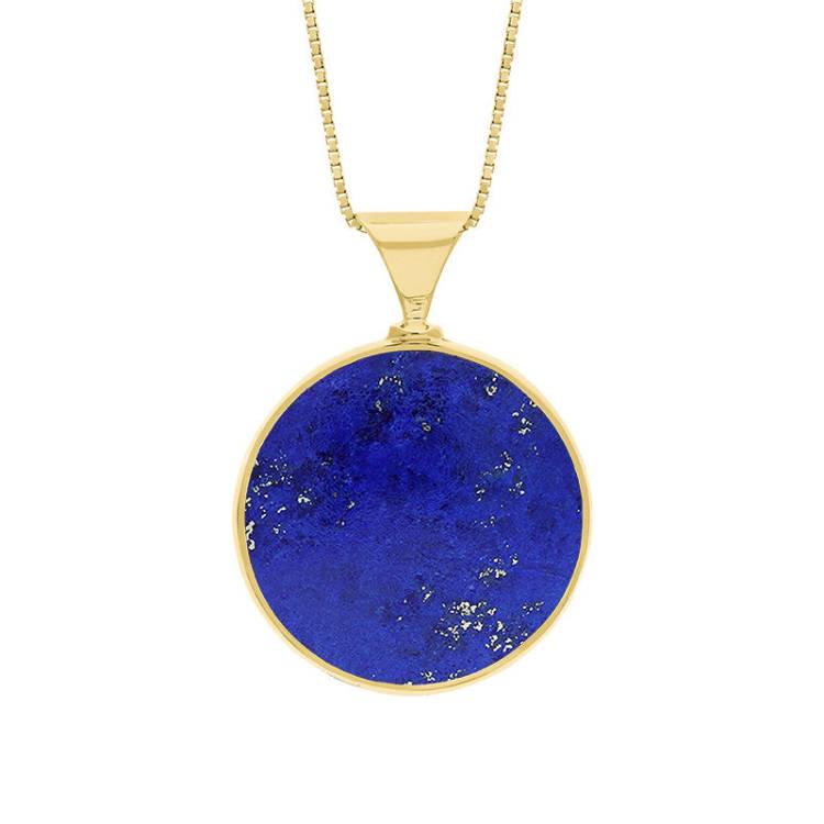 18ct Yellow Gold Whitby Jet Lapis King's Coronation Hallmark Double Sided Round Necklace