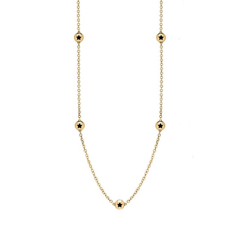 18ct Yellow Gold Whitby Jet Star Link Disc Chain Necklace - Option1 Value Yellow Gold