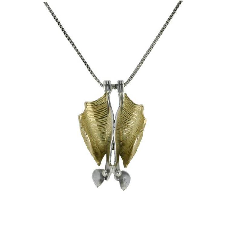18ct Yellow Gold and Silver Upside Down Bat Small Necklace - Yellow Gold