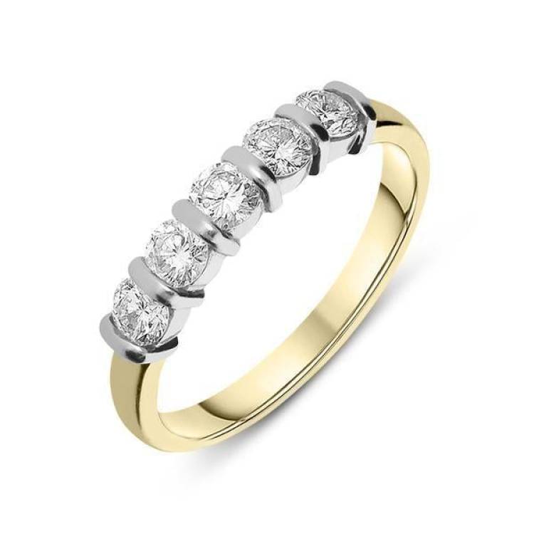 18ct Yellow Gold 0.73ct Diamond Bar Set Wedding Half Eternity Ring - Option1 Value Yellow Gold