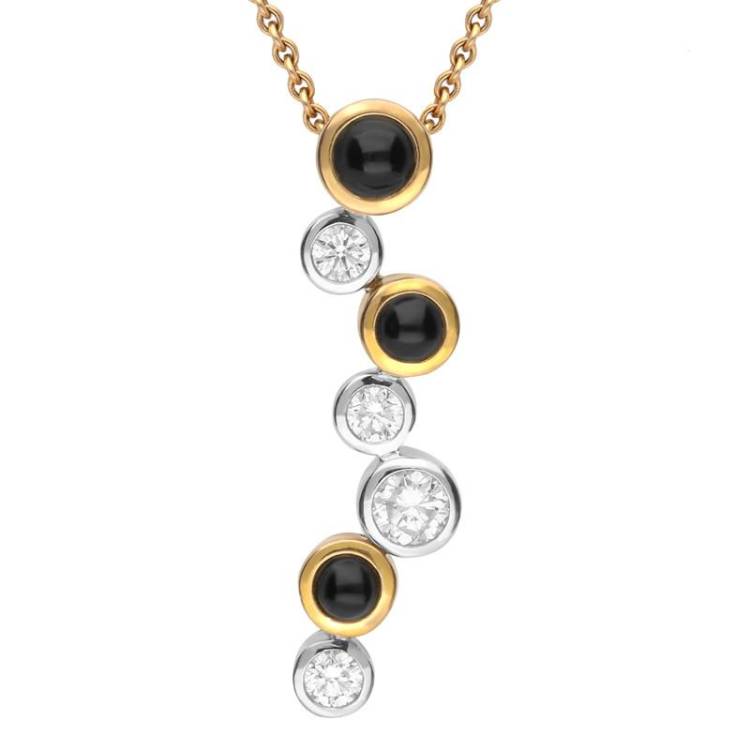 18ct Yellow White Gold Whitby Jet 0.73ct Diamond Multi Stone Necklace D - White Gold
