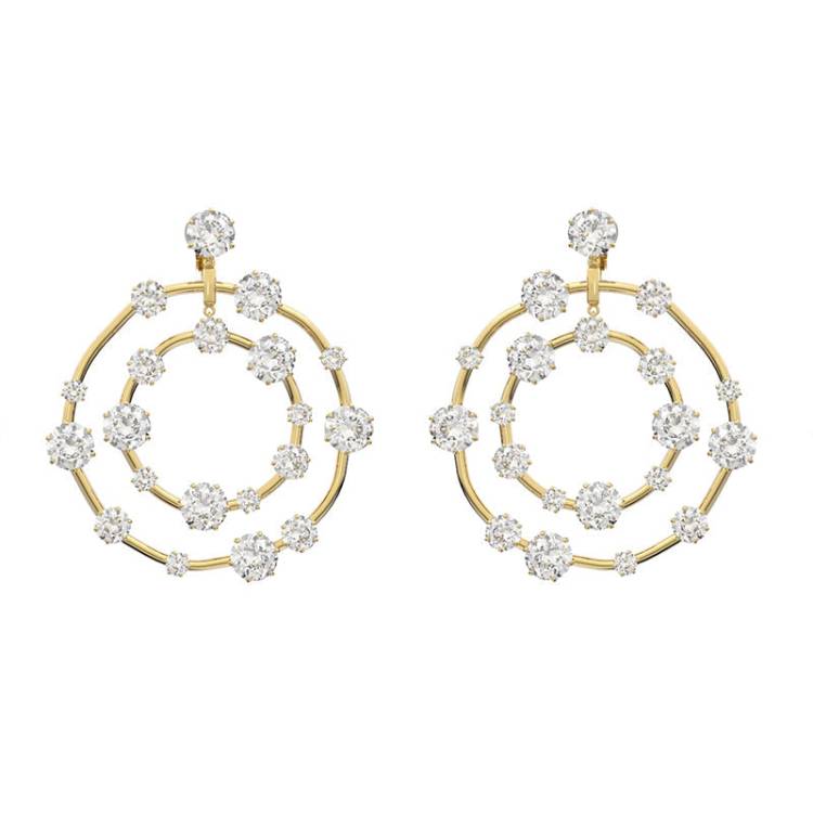 Swarovski Constella Rose Gold Tone Plated White Crystal Clip Earrings - Gold
