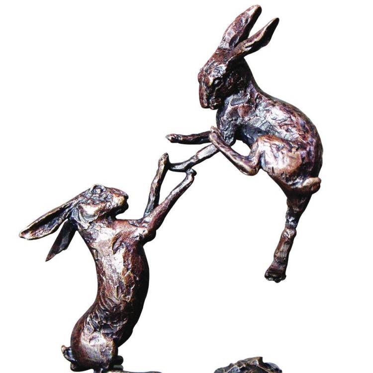 Art In Bronze Boxing Hares Figurine