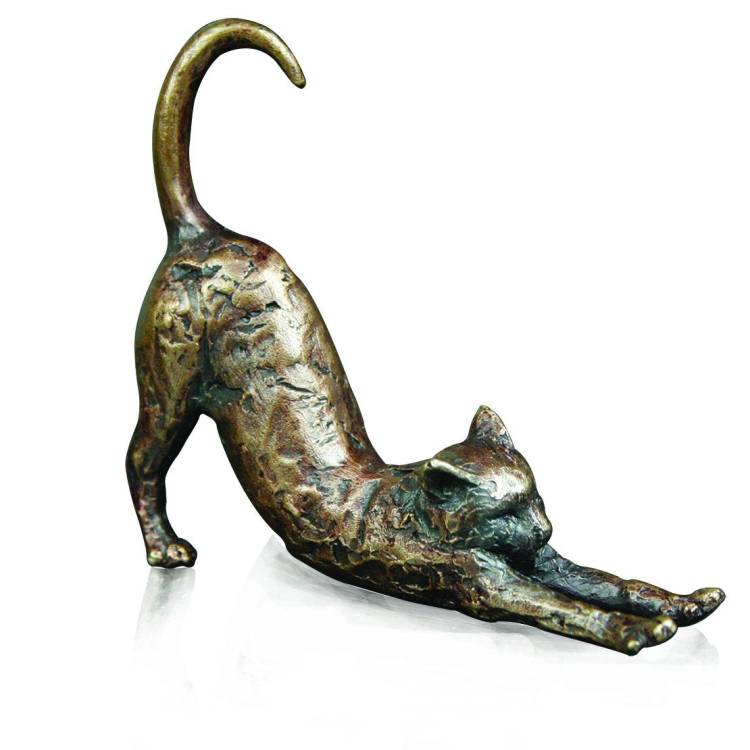 Art In Bronze Cat Stretching Figurine