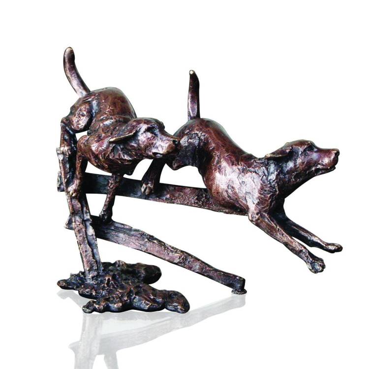 Art In Bronze Two Labradors Running Figurine