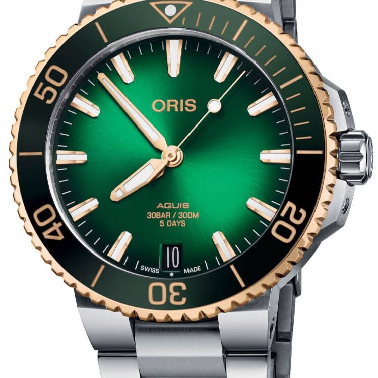 Oris Watch Aquis Date Calibre 400 Bi-Colour Green Bracelet - Green