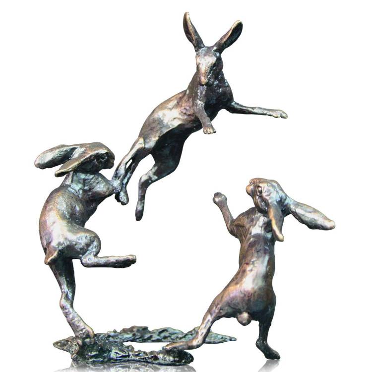 Art In Bronze Three Hares Dancing Figurine