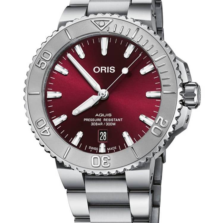 Oris Watch Aquis Date Sunray Cherry Red 43.5 Bracelet