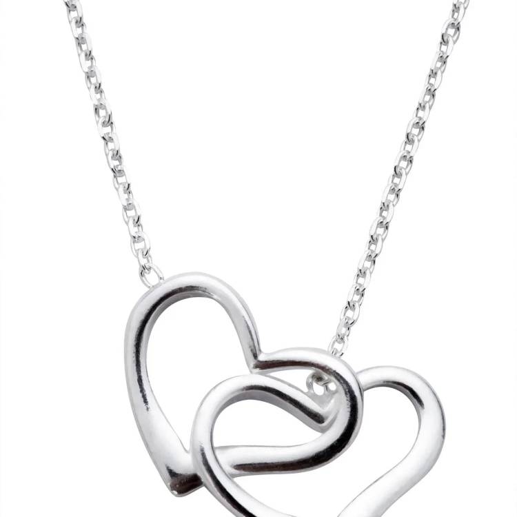 Sterling Silver Linked Heart Necklace - Silver