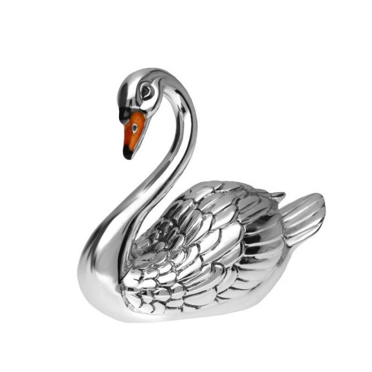 Saturno Sterling Silver Enamel Single Large Swan Figurine