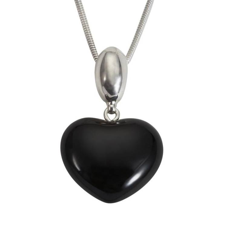Sterling Silver Whitby Jet Heart Shaped Necklace - Silver
