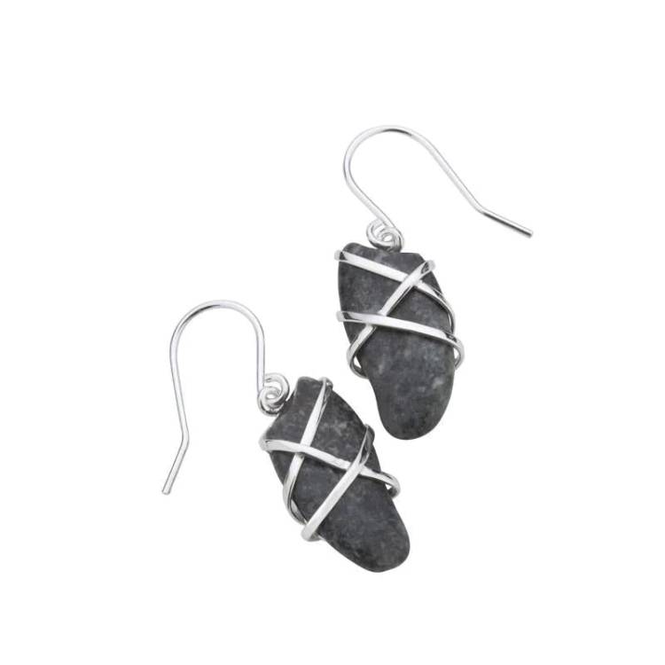 Sterling Silver Preseli Bluestone Wrap Around Hook Drop Earrings - Silver