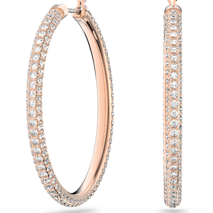 Swarovski Rose Gold Tone Plated White Crystal Hoop Earrings - Silver