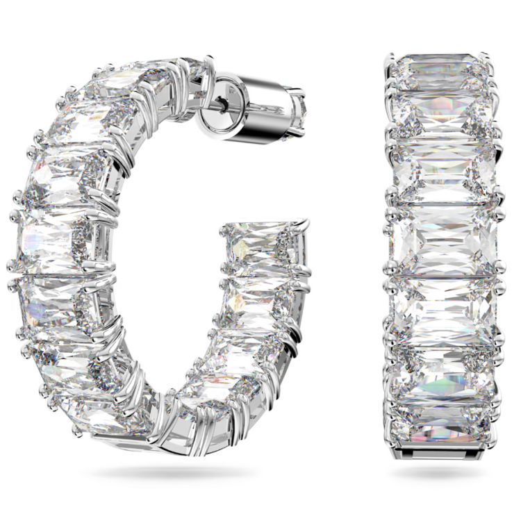 Swarovski Millenia Rhodium Plated White Crystal Octagon Hoop Earrings