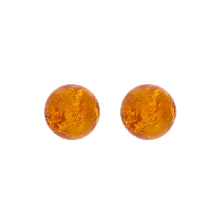 Sterling Silver Cognac Amber 6mm Ball Stud Earrings