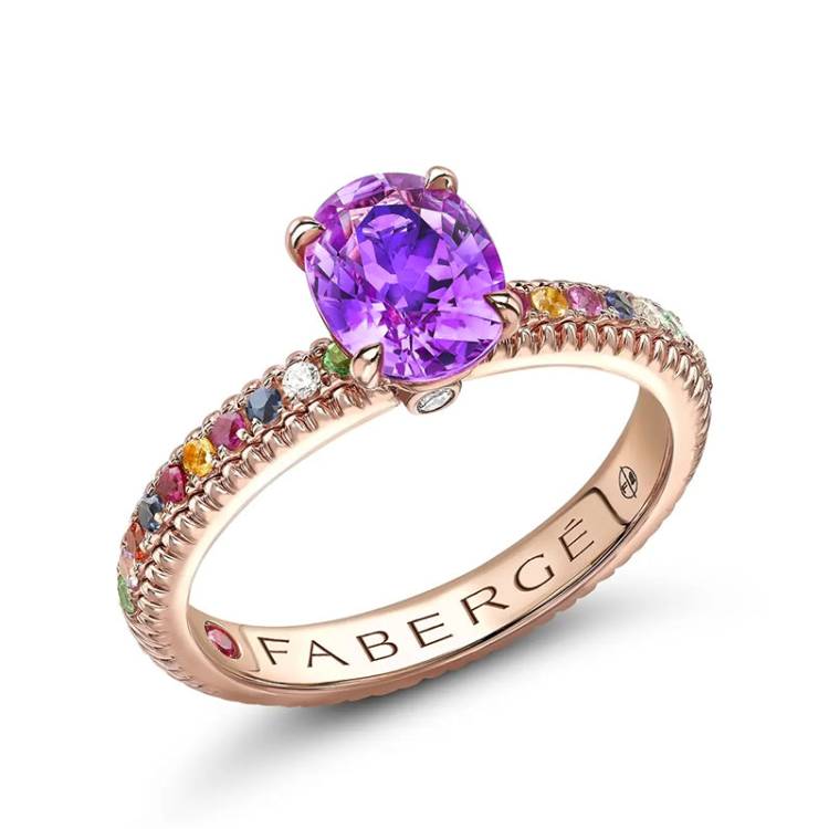 Faberge Colours of Love 18ct Rose Gold Sapphire Multi Gemstone Fluted Ring - 66