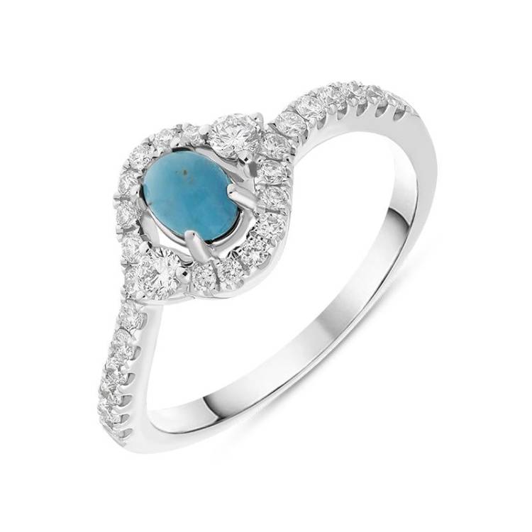 18ct White Gold Turquoise 0.37ct Diamond Halo Ring - Q