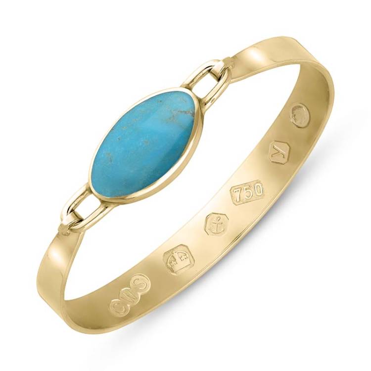 18ct Yellow Gold Turquoise King's Coronation Hallmark Wide Oval Bangle