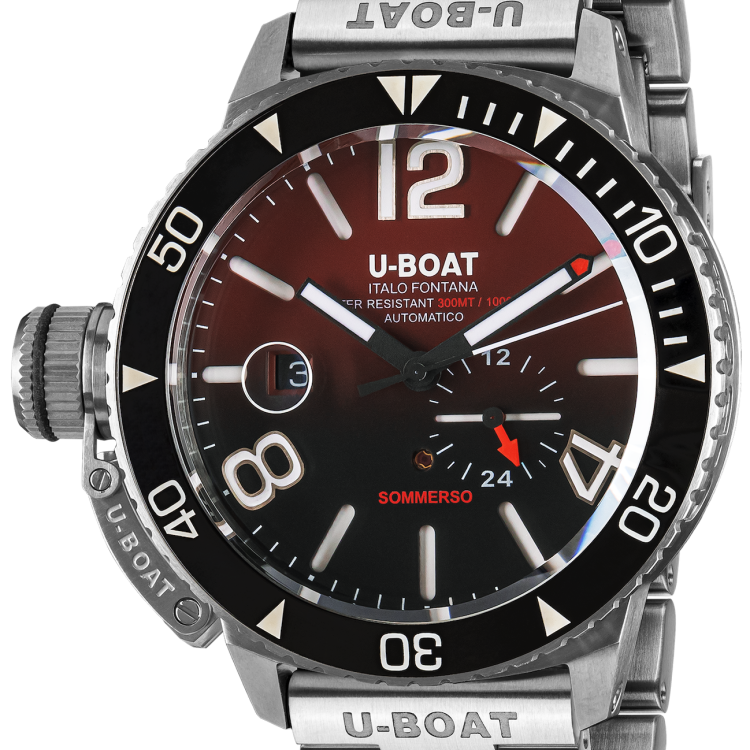 U-Boat Watch Sommerso Ghiera Ceramica Nera Quadrante Bordeaux Bracelet