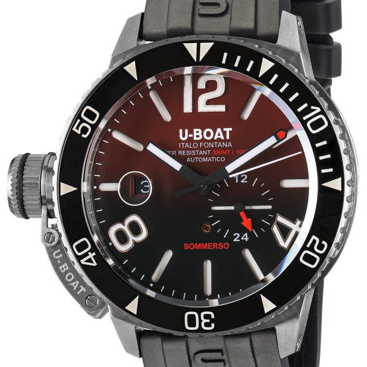U-Boat Watch Sommerso Ghiera Ceramica Nera Quadrante Bordeaux