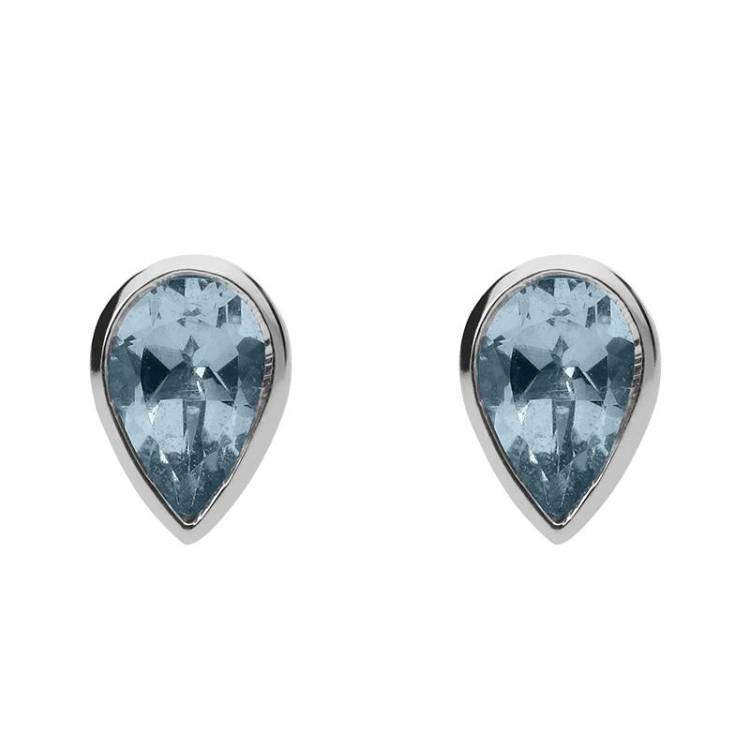 9ct White Gold Aquamarine 6x4mm Pear Rub Over Set Stud Earrings