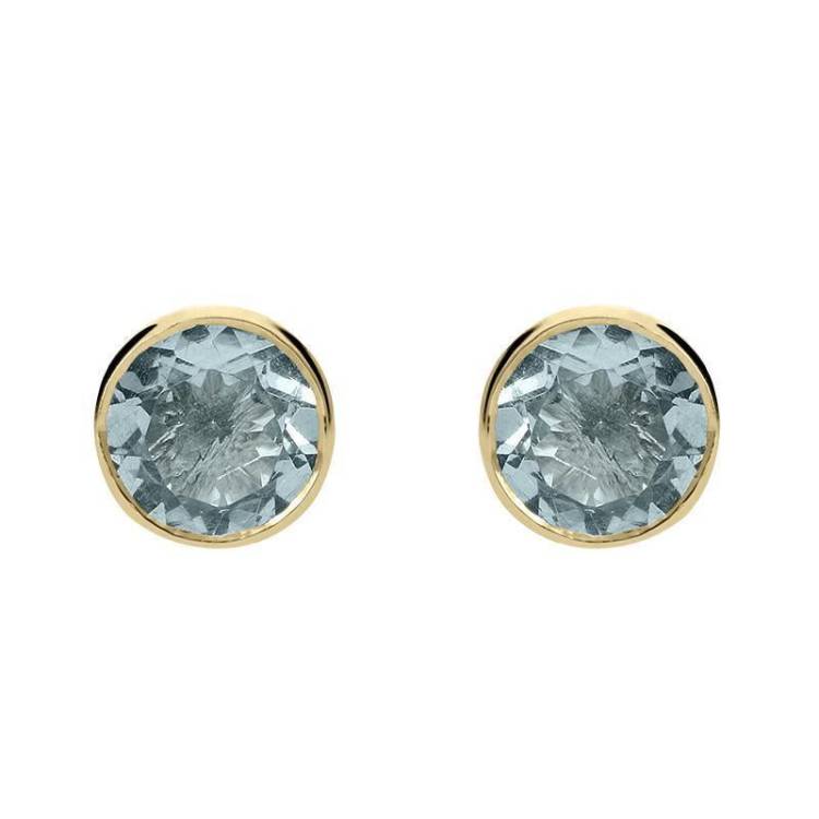 9ct Yellow Gold Aquamarine 5mm Round Rub Over Set Stud Earrings