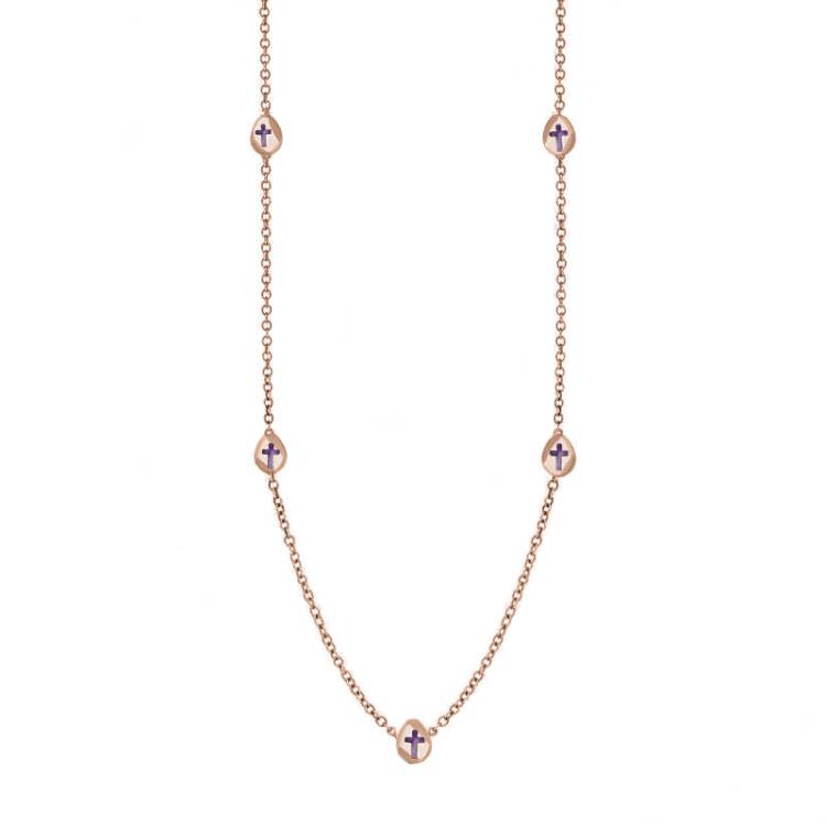 9ct Rose Gold Blue John Cross Link Disc Chain Necklace - Option1 Value Rose Gold