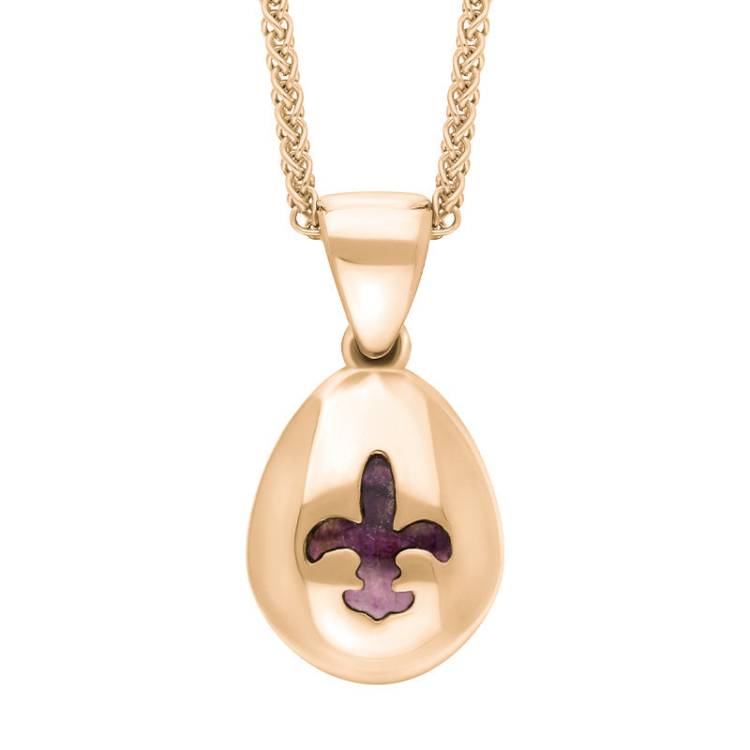 9ct Rose Gold Blue John Fleur De Lis Pear Shape Necklace
