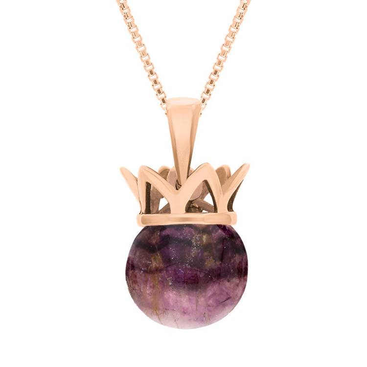9ct Rose Gold Blue John Royal Coronet 11mm Bead Pendant - Rose Gold