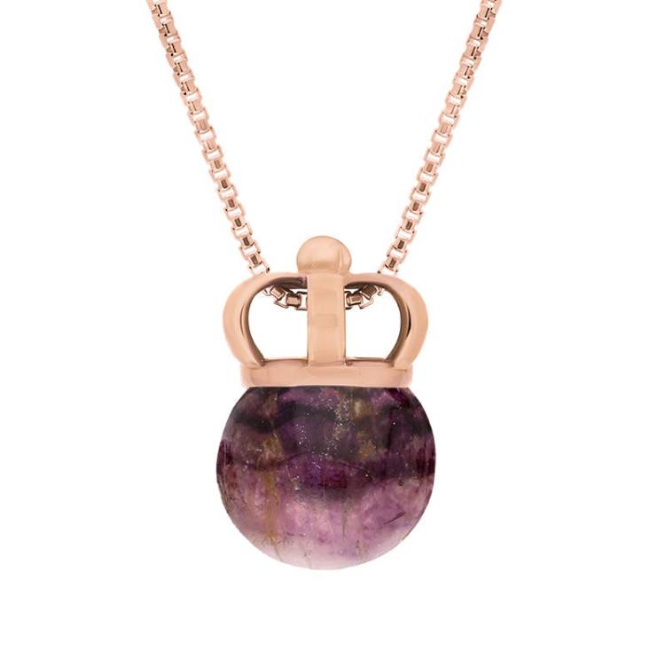 9ct Rose Gold Blue John Royal Crown 11mm Bead Pendant - Rose Gold
