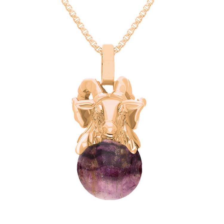 9ct Rose Gold Blue John Zodiac Aries 8mm Bead Pendant - Rose Gold