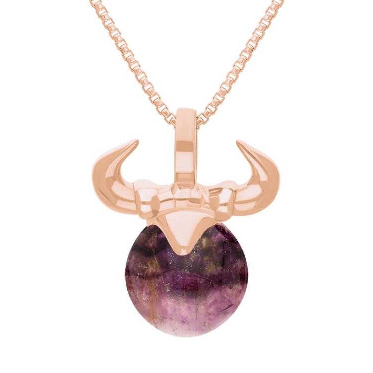 9ct Rose Gold Blue John Zodiac Taurus 10mm Bead Pendant - Rose Gold